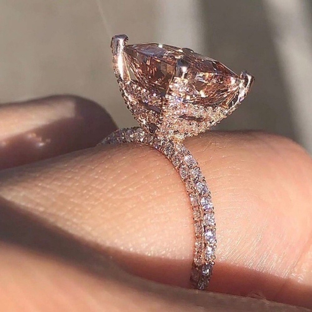 New 18K Rose Gold 6 Carat Round Morganite Ring